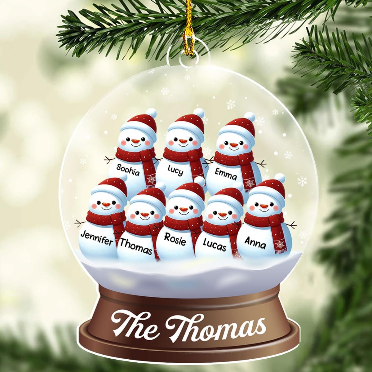 Personalized Family Christmas Acrylic Ornament 2024 - Custom Name Snowman Family Members up to 10 People, Snow Globe Ornament Gifts for Family Tree Decoration (A03, 9 Names)