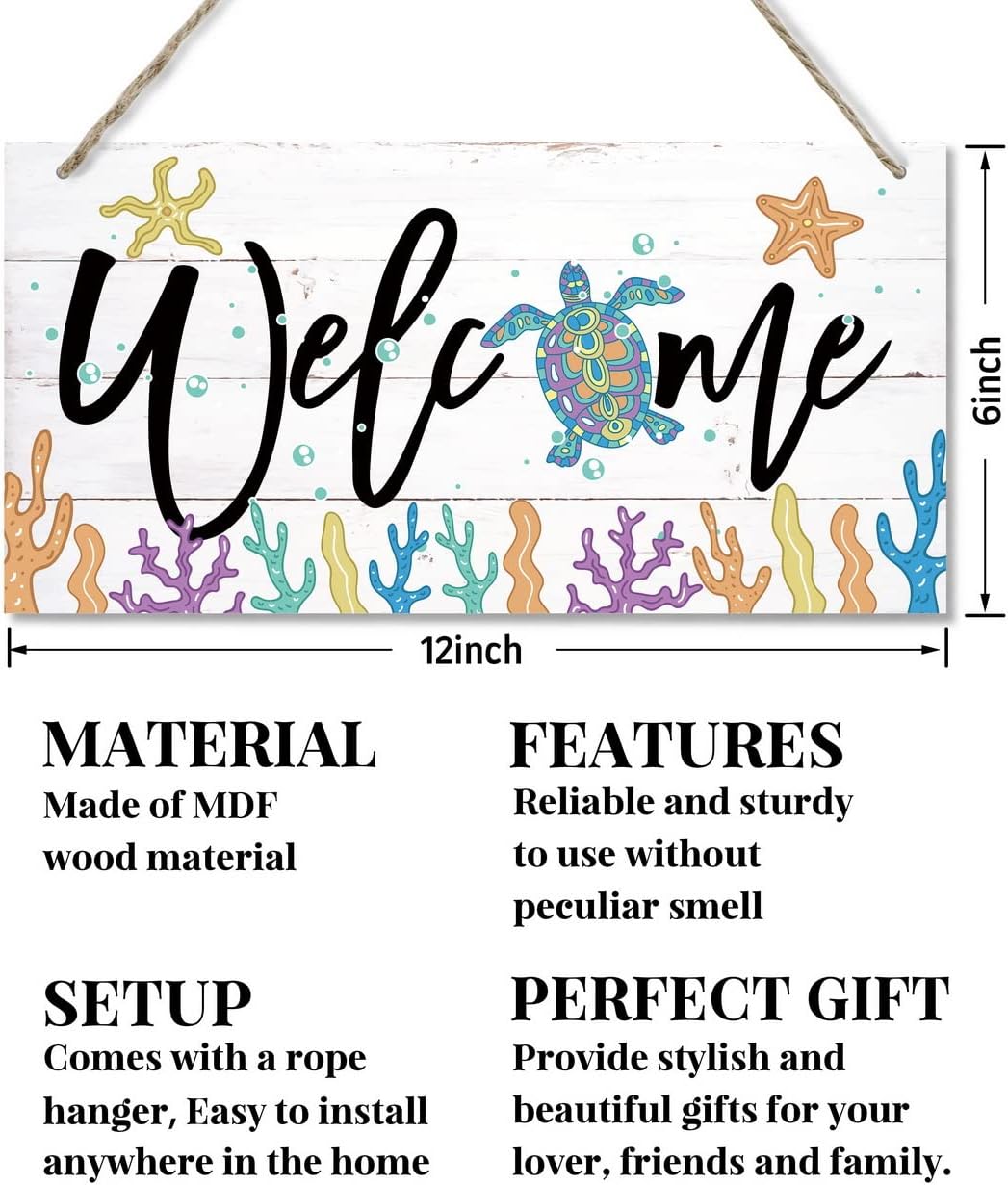 Welcome Decor Sign, Hanging Wood Sign Home Decorative, Printed Wood Wall Art Sign, Ocean Style Welcome Sign, Porch Decor, Farmhouse Front Door Wall Art Sign, Beach House Home Decor Sign 12 * 6inch