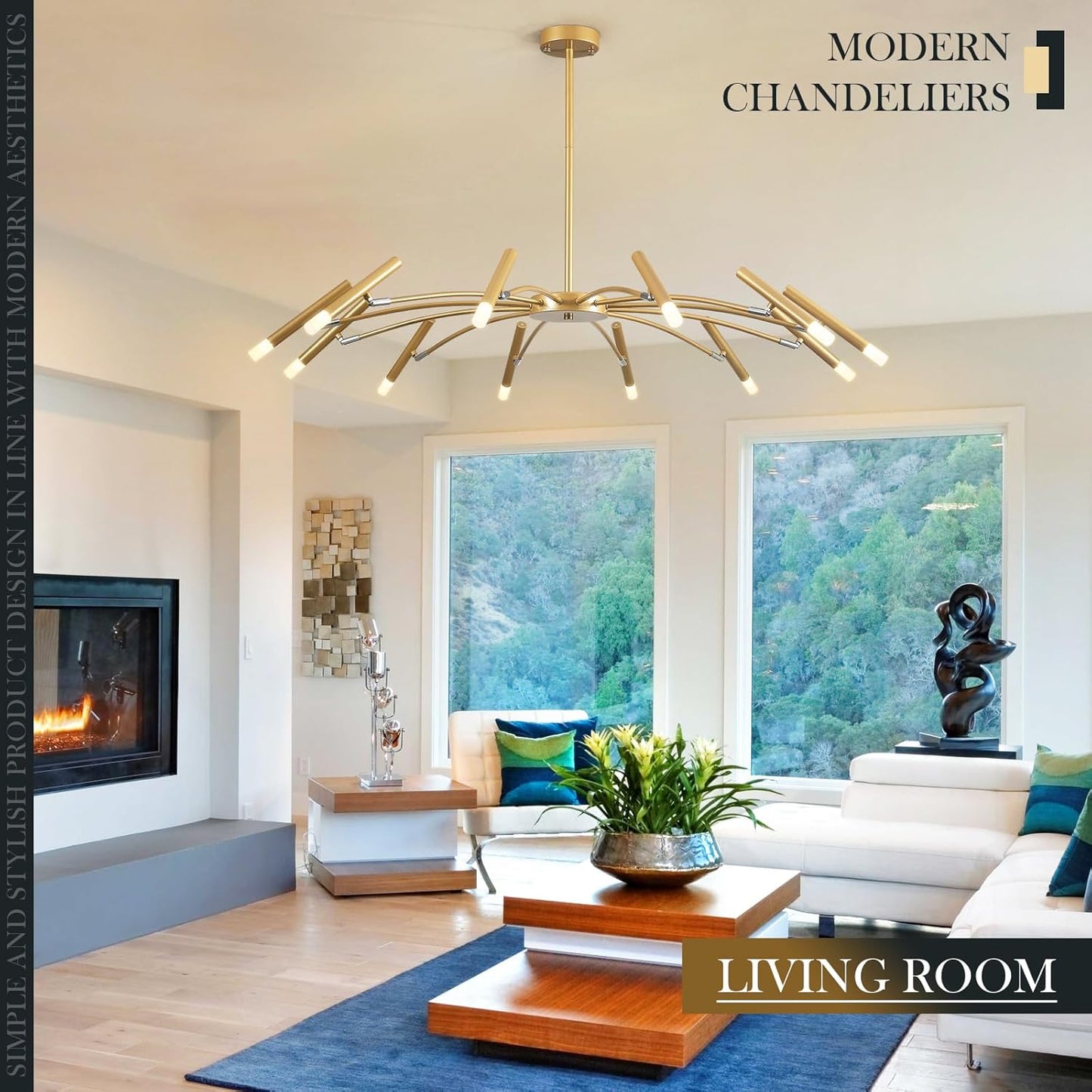 Gold Modern Chandelier 39.4" Large Chandelier Lighting Adjustable Ceiling Pendant Light 12 Light Pendant Light Fixtures for Living Room Dining Room Foyer