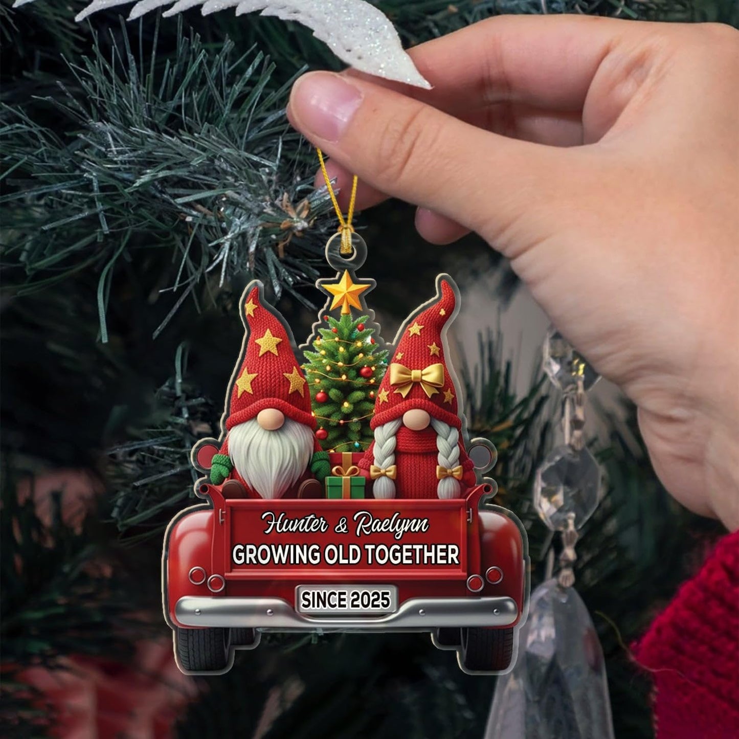 Personalized Mr & Mrs Gnome Growing Old Together Since Ornament, Custom Names Mr & Mrs Gnome Married Christmas Ornaments 2025, Wedding Anniversary Marriage Ornament Gift for Old Couple Husband Wife