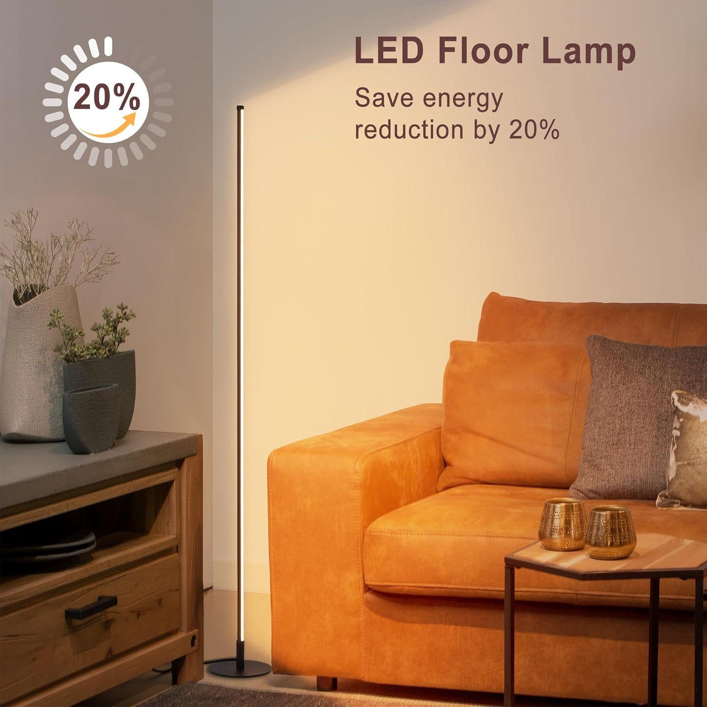 Modern Floor Lamps for Living Room, 56" LED Black Corner Lights with Remote, Dimmable, Floor Standing Lamp for Bedroom Home Office