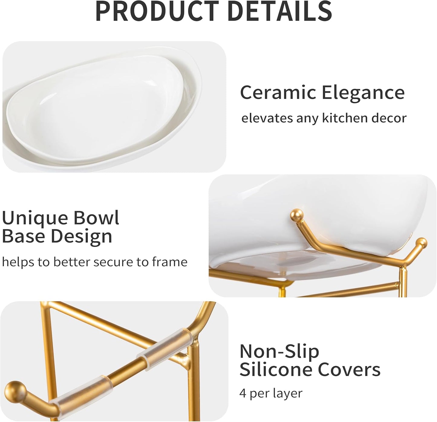 HBlife Fruit Bowl for Kitchen Counter - 2 Tier Fruit Basket with Metal Stand, Ceramic Fruit Holder for Fruit Vegetable Storage, Serving Platters Serving Trays for Party