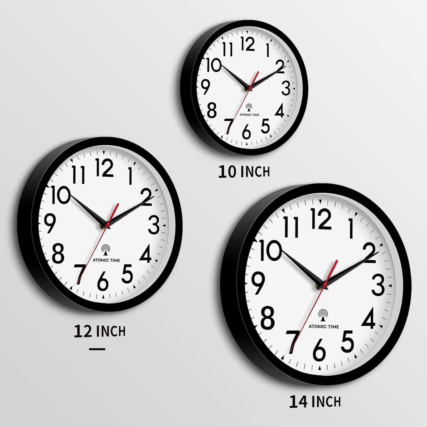 Atomic Wall Clock Analog 12 Inch Battery Operated Modern Decorative for Living Room Kitchen Office Bedroom Bathroom(Black)