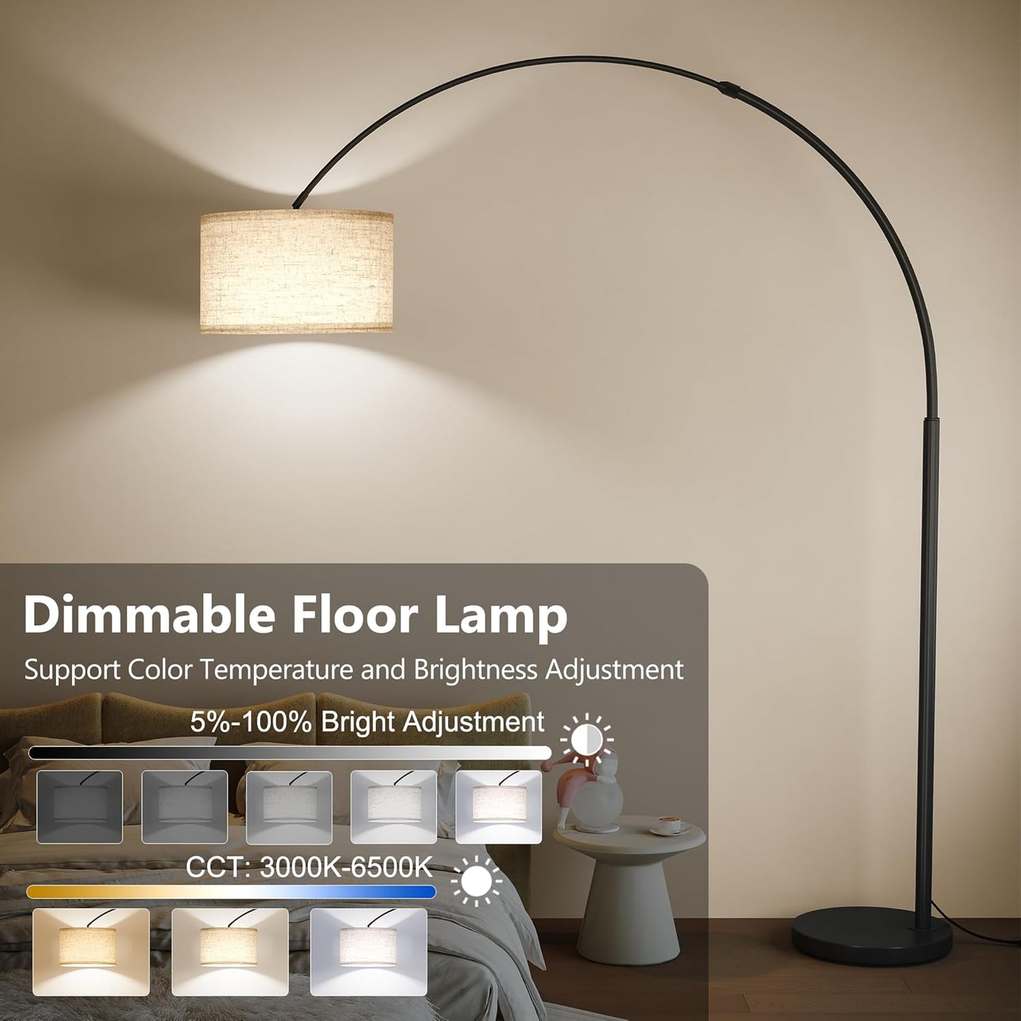 SUNMORY 82" Tall Arc Floor Lamps for Living Room, Large Floor lamp with Remote Control, Modern Curved Floor lamp, Corner Lamp for Dining Room, Office