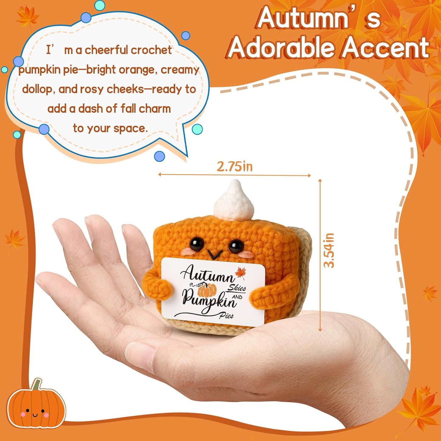 Fall Decor Mini Pumpkin Pie Crochet Doll, Small Autumn Season Holiday Pumpkin Items Plush Gift, Cute Halloween Thanksgiving Home Office Indoor Table Decoration, Christmas Stocking Stuffer Ornament