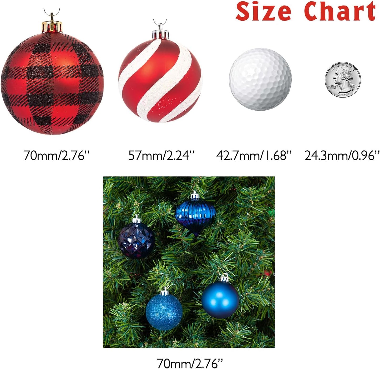 Every Day is Christmas Ornaments, Shatterproof Christmas Tree Ornament Set, Christmas Balls Decoration 35 Count (2.75"/70mm, Royal Blue)