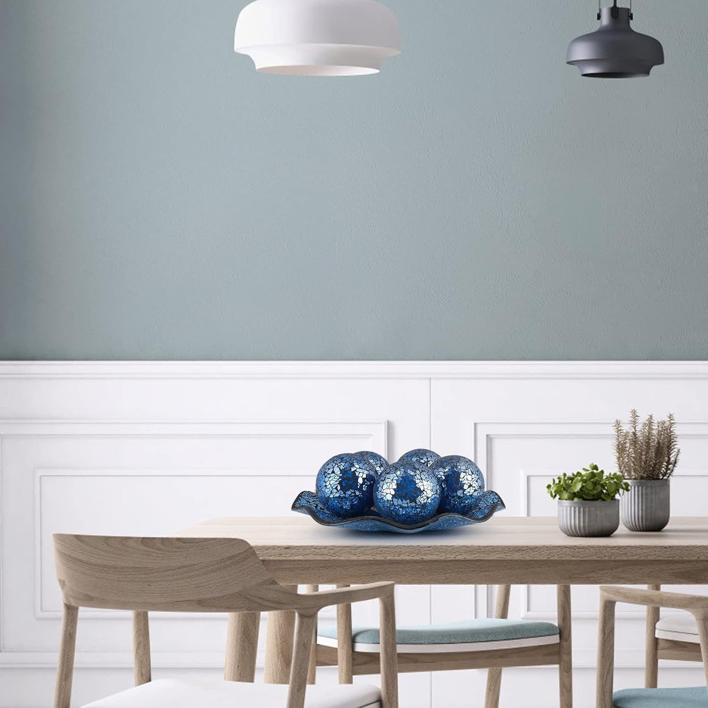 MDLUU Mosaic Centerpiece Tray, 12" Decorative Glass Plate, Home Decor Glass Bowl for Dining Room Table, Coffee Table, Gift (Turquoise)