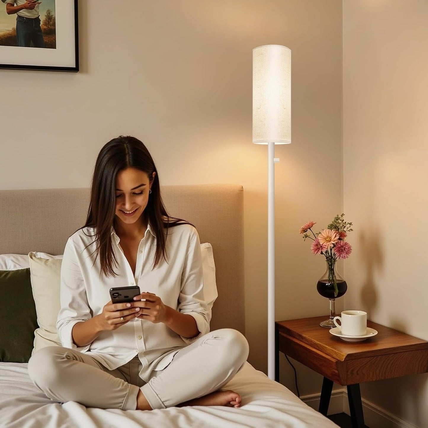 Floor Lamp for Living Room,Dimmable Floor Lamp with LED Bulb,Modern Standing Lamp with Marble Base,Tall Standing Lamps for Living Room,Bedroom,Office,Reading and Nursery(White)