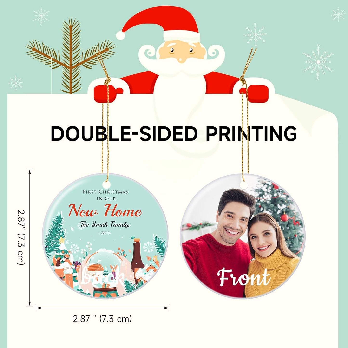 Personalized First Christmas in Our New Home Hanging Ornament 2025, Ceramic Custom Christmas Photo Ornament Xmas Tree Decorations Housewarming Gift for Family Couples Wedding
