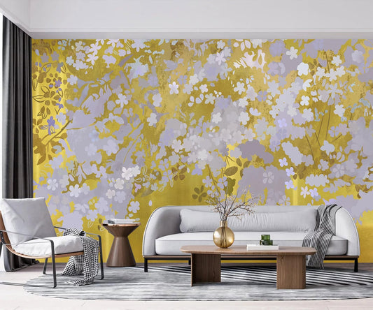 -Gold Floral Living Room Wallpaper XT19 M 140" x 91"