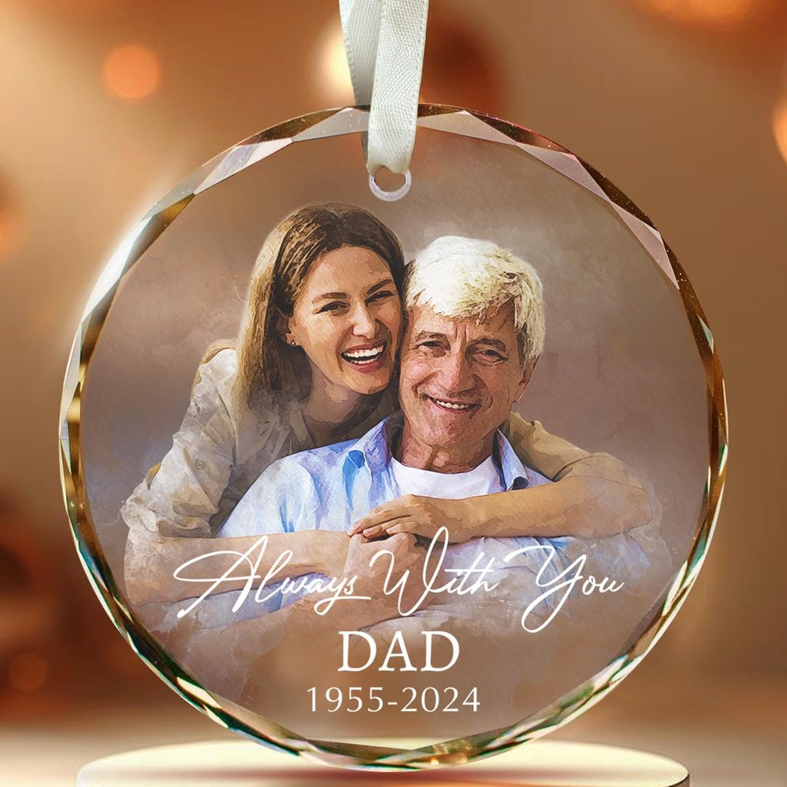 Custom Photo Memorial Glass Ornament - Personalized Christmas Portrait Ornament - Loss of Dad Gift - Always with You Remembrance Gift