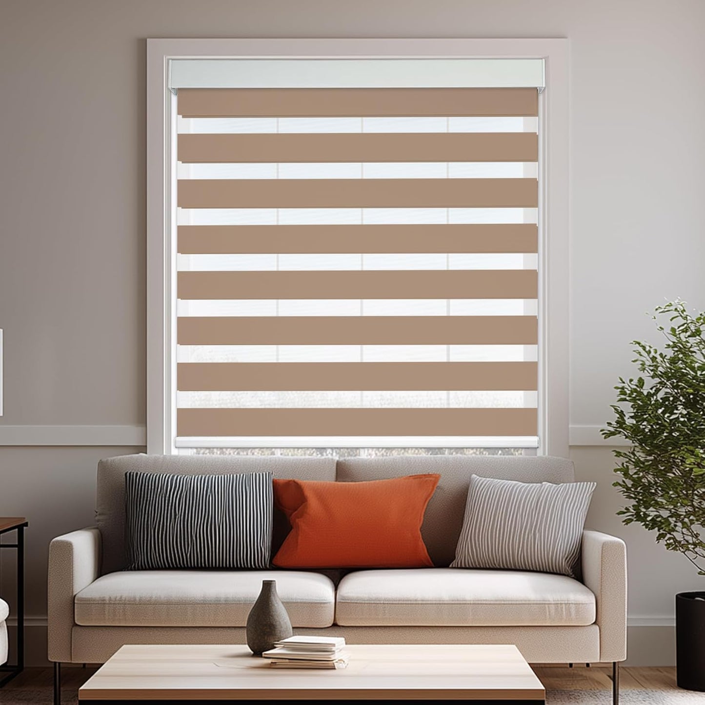 HESTIA Cordless Zebra Blinds Light Filtering Roller Shades UV Blocking Blackout Privacy Indoor Window Blind for Home Office Day and Night, Beige, 40" W x 54" H