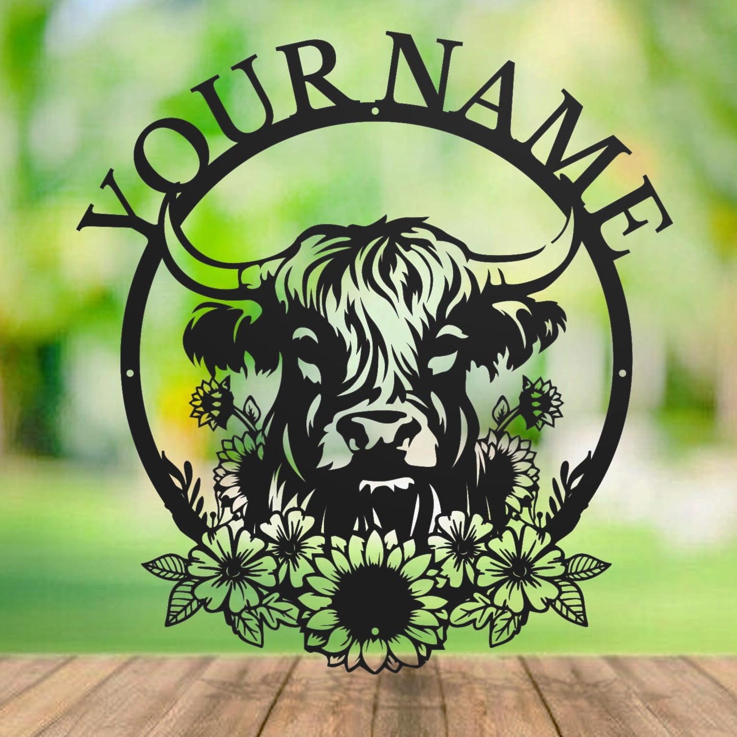 Personalized Highland Cow Name metal Signs,Custom Highland Cow Metal Shed Wall Decor,Black Metal Wall Art Plaques Outdoor wall Decorative Signage (Style H)