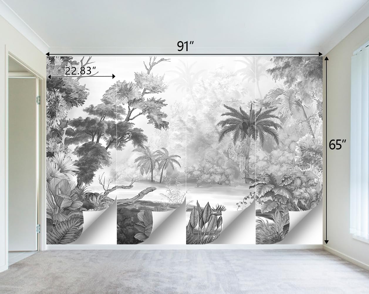Grey Tropical Rainforest Plant wallpeper Living Room Bedroom Jungle Botanical Wall Mural - 91"x65"（Not Peel and Stick）