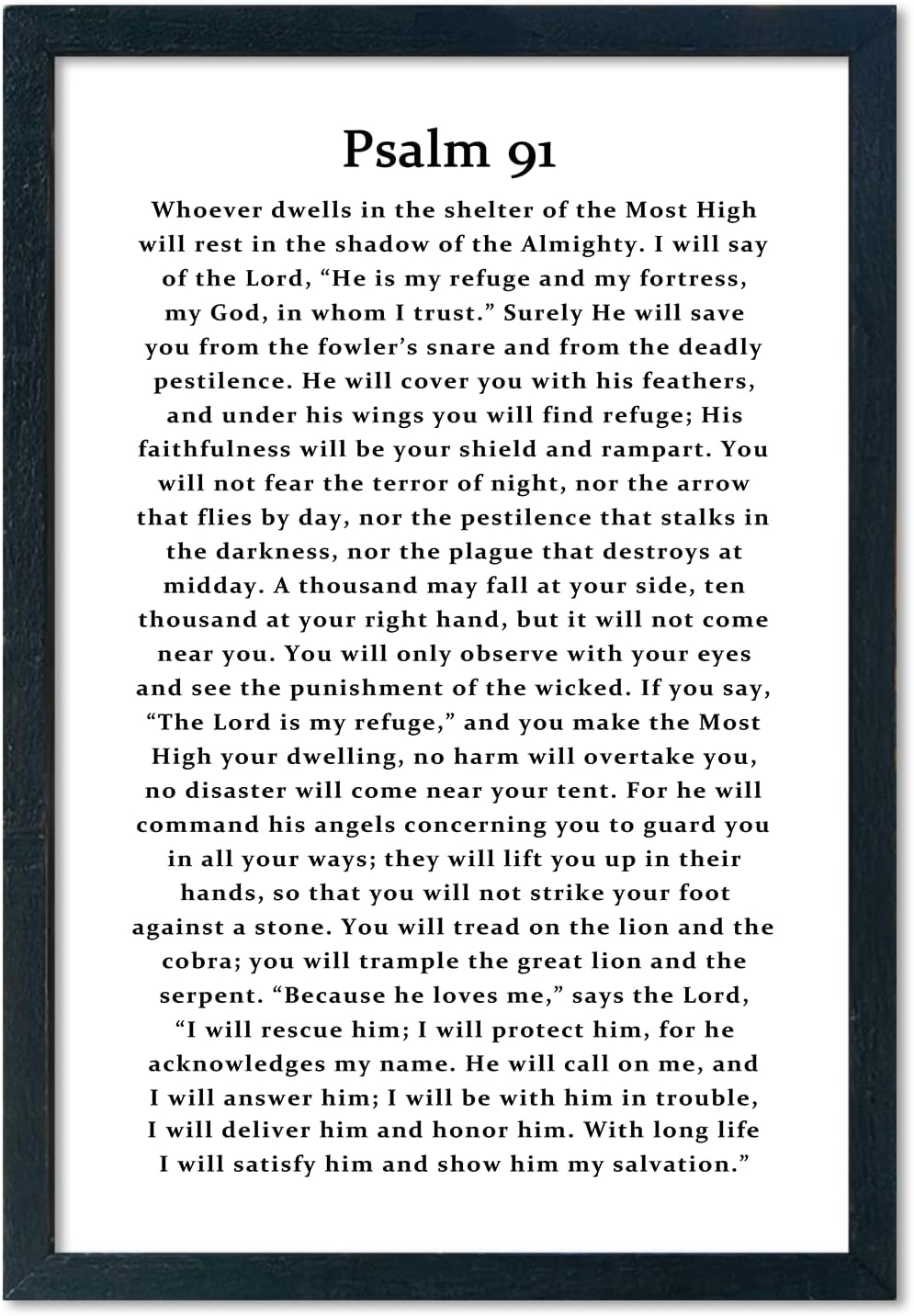 LuZhiQiang Psalm 91 Scripture Wall Art 16"×11" Bible Verse Christian Inspirational Sign Wood Framed Wall Hanging Decor (Black)
