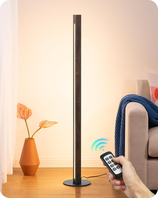 EDISHINE Floor Lamps for Living Room, Upgraded Dual-Sided Lighting, Wooden Corner Floor Lamp, LED Corner Lamp with Remote/Foot Control, 7CCT & Dimmable Standing Lamp for Bedroom, Office, Dark Walnut