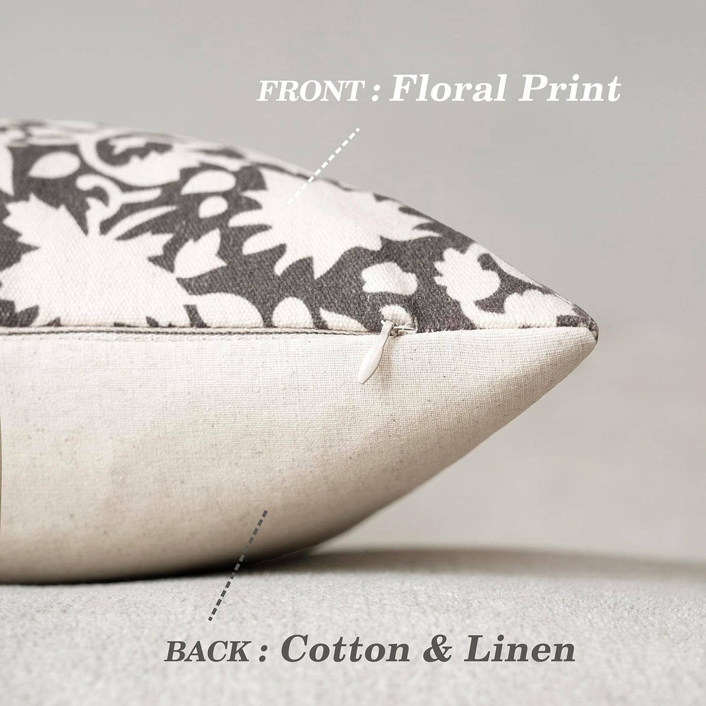 Foindtower Set of 2 Decorative Neutral Floral Throw Pillow Covers Accent Farmhouse Cushion Covers Boho Vintage Pillowcase for Couch Sofa Bedroom Living Room Home Decor Outdoor,24×24 Inch,Rustic Gray