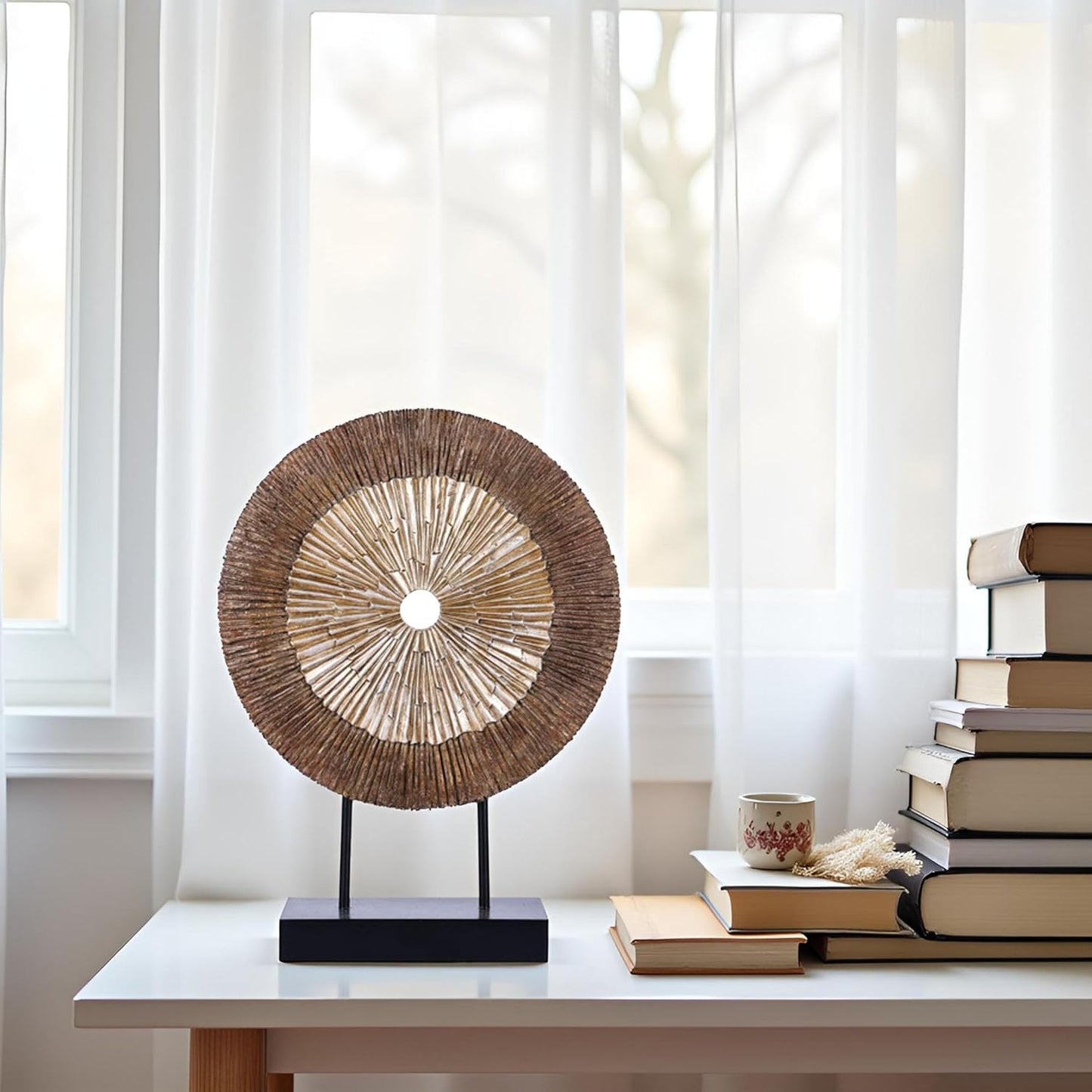 XMGZQ Wood Color Minimalist Round Statue Above Cabinet Decor Kitchen,Modern Decorative Sculpture Home Decorations for Living Room Coffee Table,Shelf Decor Items,Center Pieces Decoration for Table