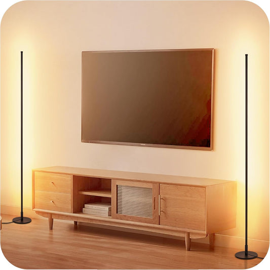 Corner Floor Lamp, 2 Pack Modern Floor Lamp with Remote and Stepless Dimmable Colors Temperature & Brightness, Standing Lamps for Living Room Bedroom Office