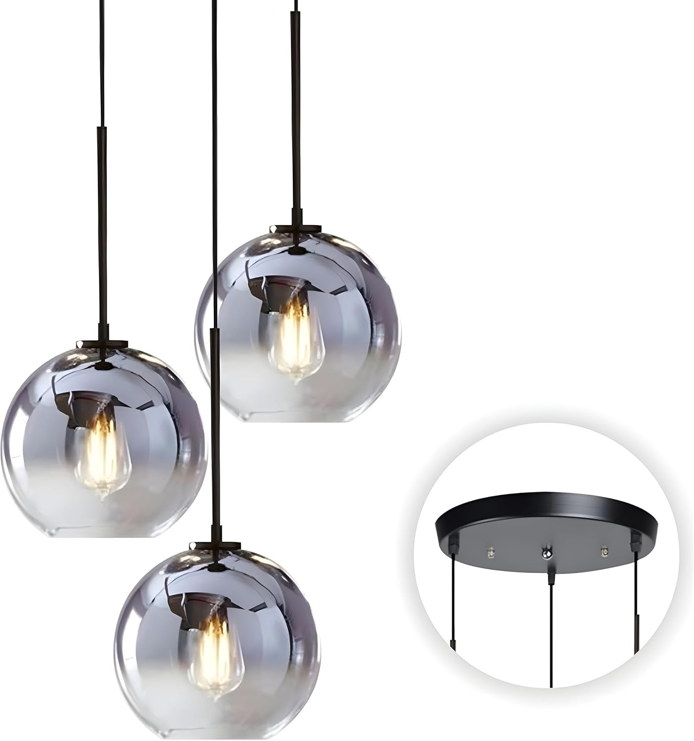 KCO Lighting 3 Pendant Light Fixtures Ceiling Hanging Large Glass Cluster Chandelier Nordic Mercury Glass Pendant Light Modern Cluster Pendant Light Fixture