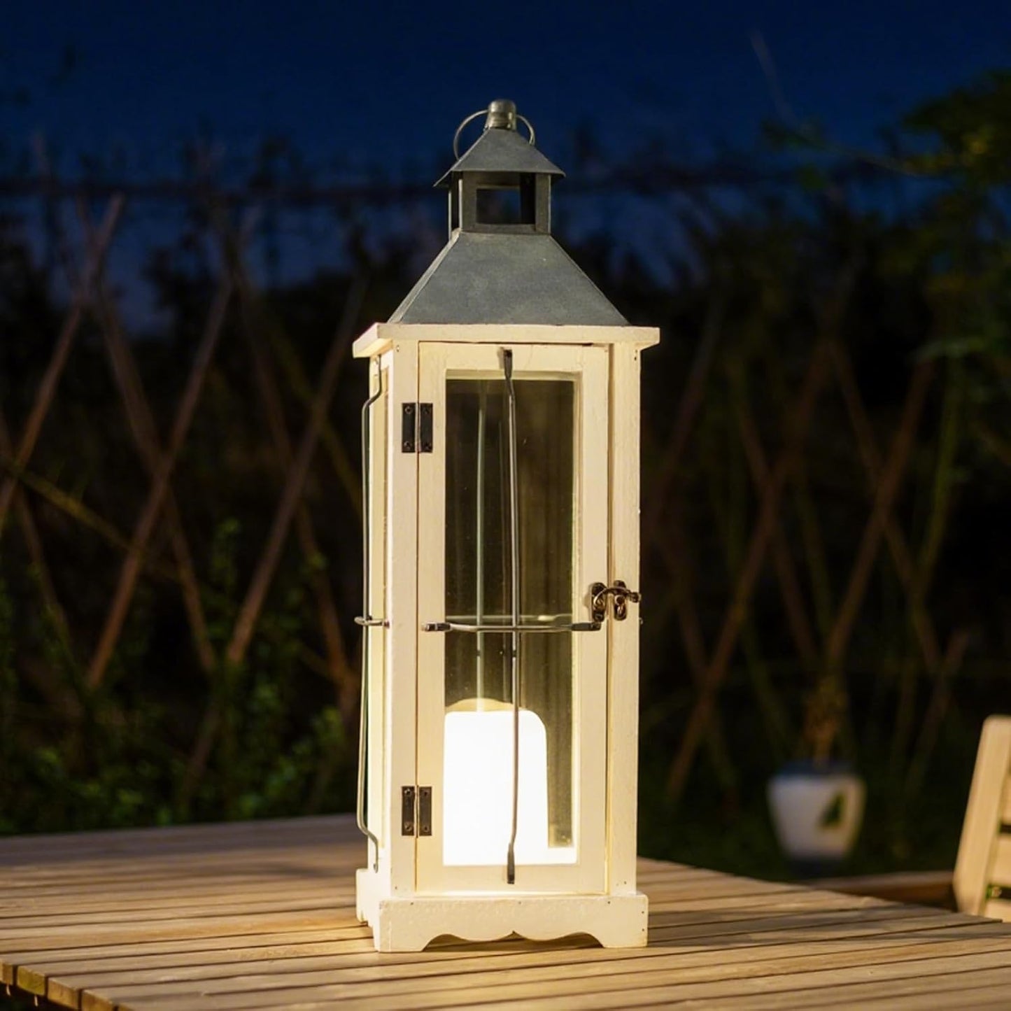 Bdor 26in Farmhouse White IP65 Waterproof Wood Metal Decorative Lanterns with Remote Control, Timer, Tempered Glass, Flameless Pillar Candles, Decorative Lanterns for Home Decor, Front Porch, Wedding