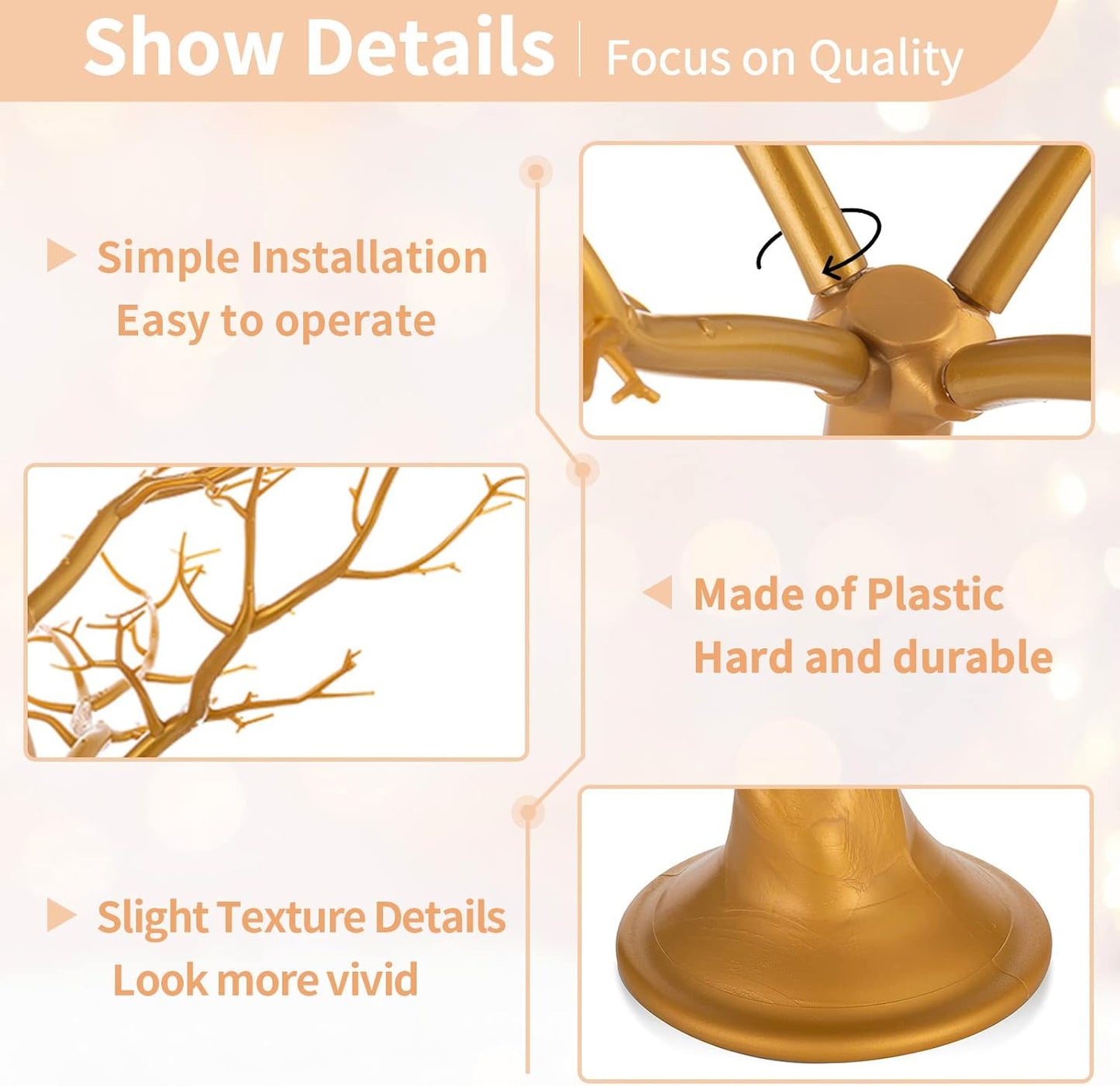 Nuptio Gold Christmas Tree Branch Artificial 22.8 inch Tall Manzanita Tree Centerpiece Wedding Centerpieces for Tables, Decorative Ornament Display Tree Branches for Decoration Weddings (1 Pc)