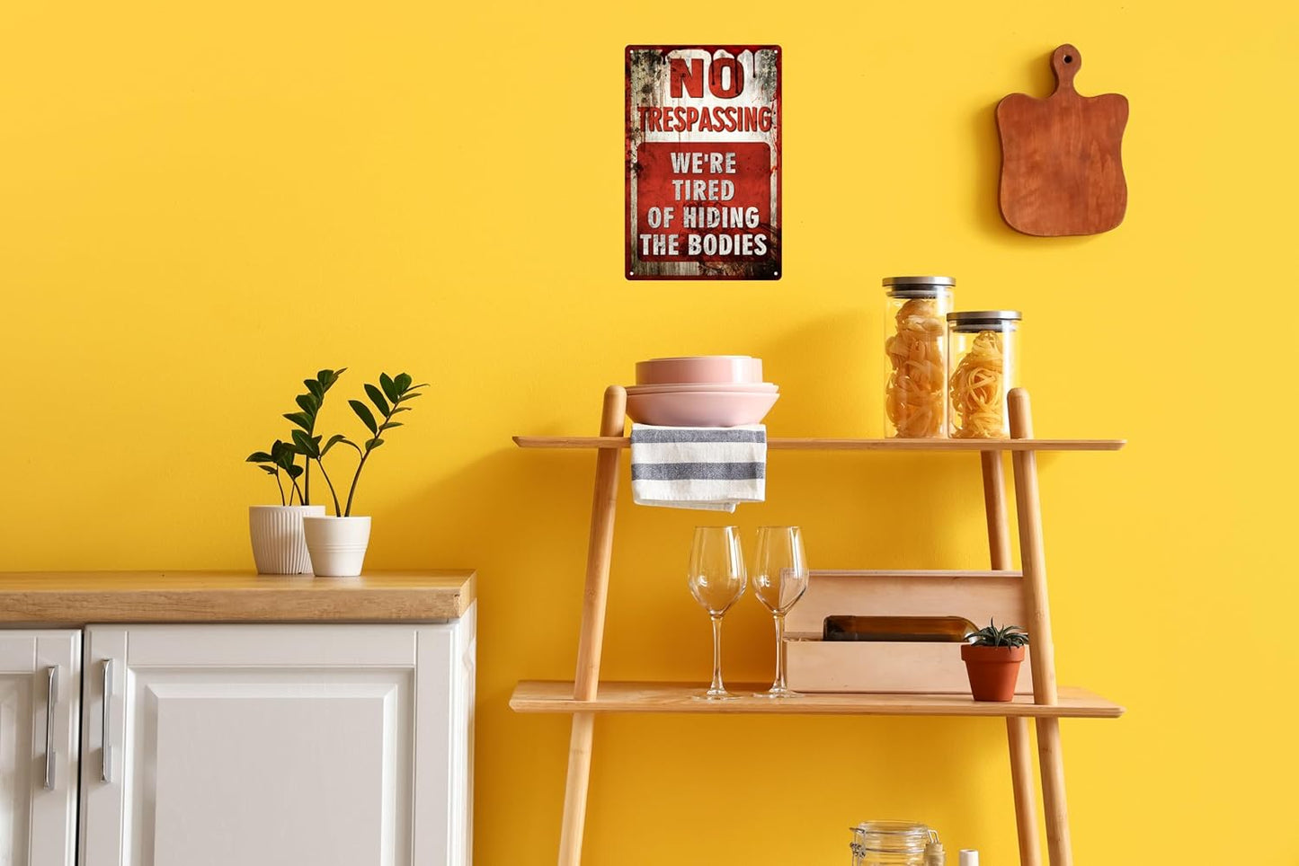 Vintage Tin Sign Retro Metal Funny No Trespassing Signs for Home Decor Stylish Wall Art Plaques Gift for Bathroom Kitchen and Gothic Wall Decor in Every Room 12x8 in