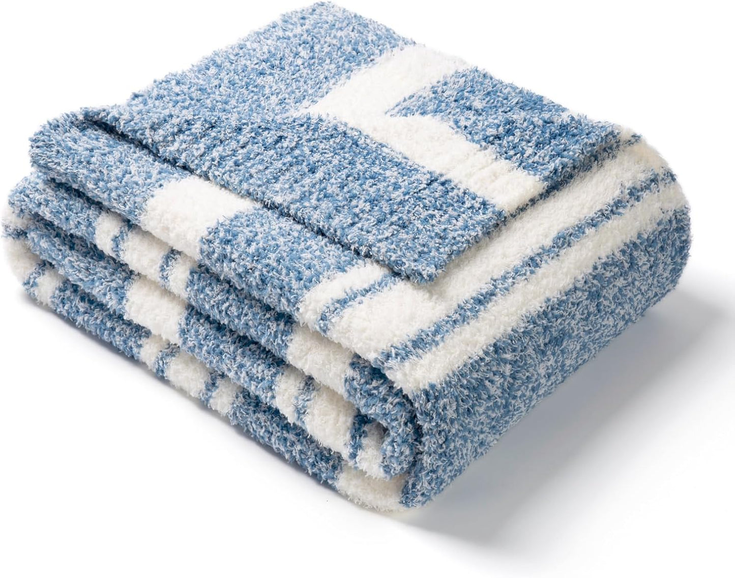 Snuggle Sac Queen Size Bedding Blankets, Oversized Bed Blankets Super Soft Warm Cozy Knit Fuzzy Blankets for Bed, Bedroom, Stripe Blue, 90"x90"