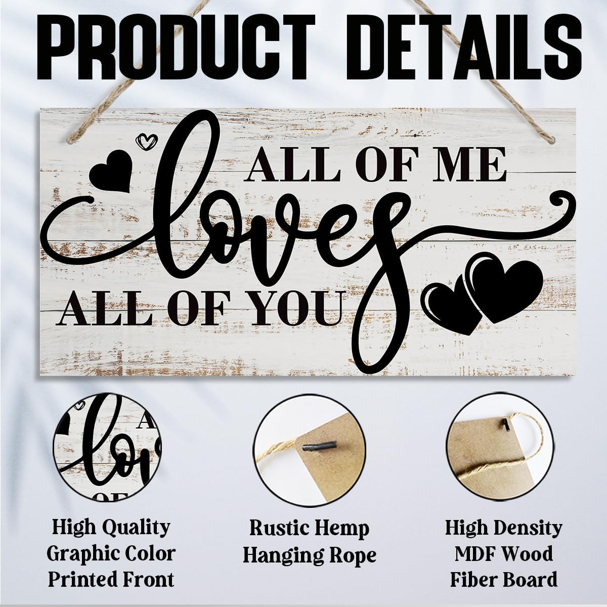 All Of Me Loves All Of You Wall Decor, Rustic Hanging Wooden Sign, Vintage Wooden Plaque, Modern Master Bedroom Sign, Love Quotes Wall Hanging Decor, Farmhouse Wall Decor, 11.8 * 5.9 Inch