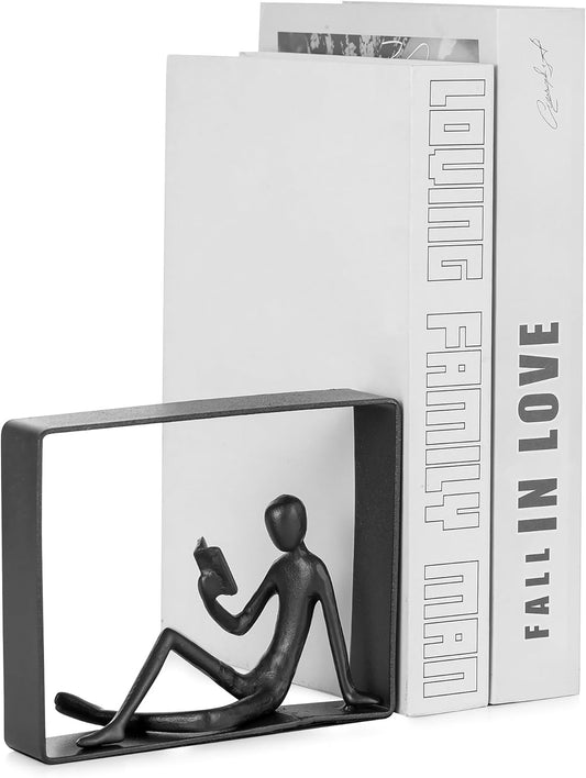 Sziqiqi Book Ends for Shelves Decorative: Cast Iron Bookends for Books Cute Statue Book Ends on Bookshelf Human Sculpture Decoration - Geometric Bookend Unique Gift for Shelves Room Office Decorative