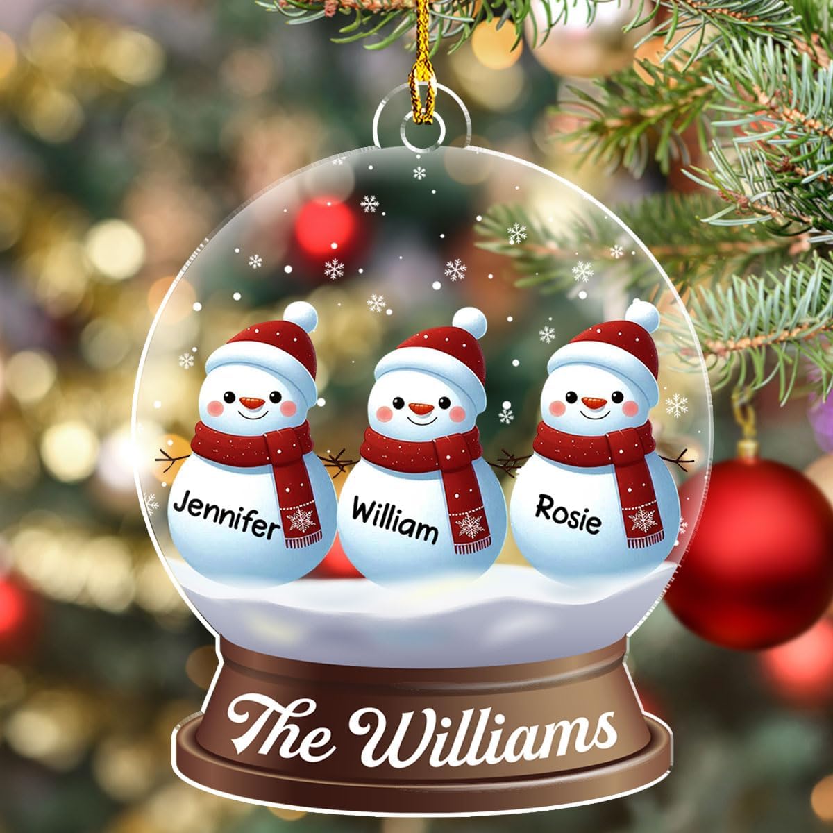 Personalized Family Christmas Acrylic Ornament 2024 - Custom Name Snowman Family Members up to 10 People, Snow Globe Ornament Gifts for Family Tree Decoration (A03, 9 Names)