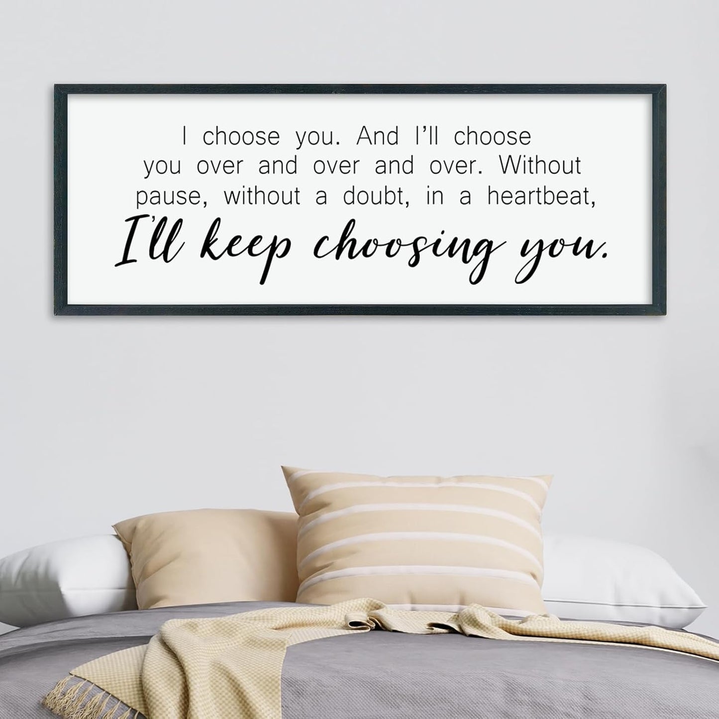 LuZhiQiang I'll Keep Choosing You Wall Decor 40"×15" for Master Bedroom Above Bed Sign I Choose You Large Wood Framed Wall Hanging Art (Black)