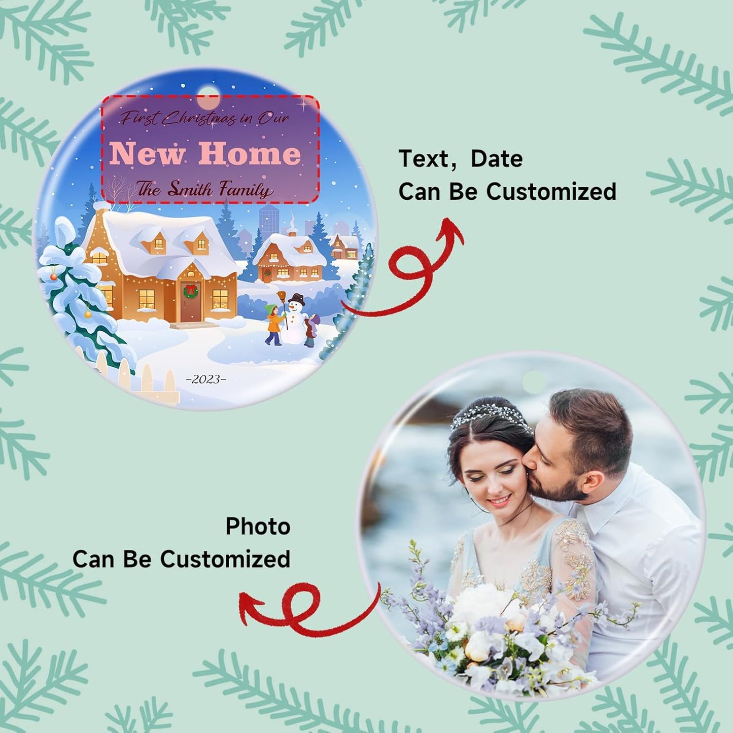 Personalized First Christmas in Our New Home Hanging Ornament 2025, Ceramic Custom Christmas Photo Ornament Xtmas Tree Decorations Housewarming Gift for Family Couples Wedding