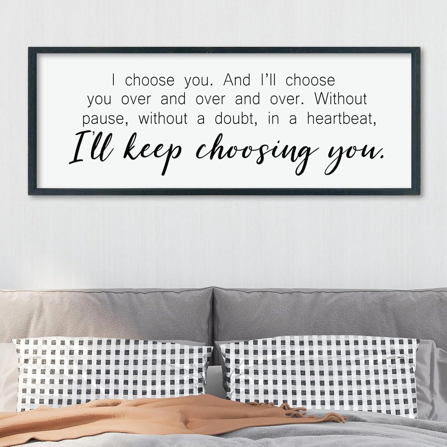 LuZhiQiang I'll Keep Choosing You Wall Decor 40"×15" for Master Bedroom Above Bed Sign I Choose You Large Wood Framed Wall Hanging Art (Black)