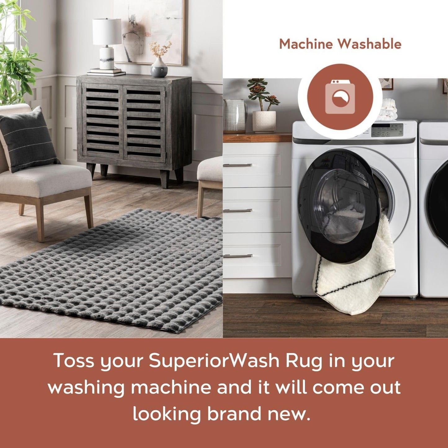 nuLOOM 5' x 8' Cozy Plush Area Rug, Machine Washable, Non-Slip, Soft Fluffy Shag Carpet for Living Room Bedroom Kids Room Nursery Home Decor, Jeni Dark Grey