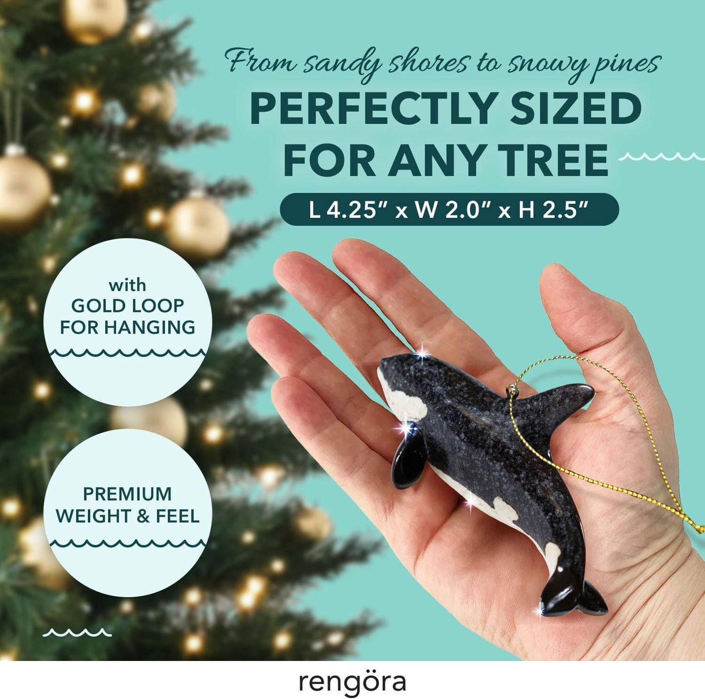 Hand-Painted Beach Christmas Ornament – Coastal Tree Decoration for Ocean Lovers – Unique Nautical Ornament for Christmas Tree or Stocking Stuffer Gift (Orca Killer Whale)