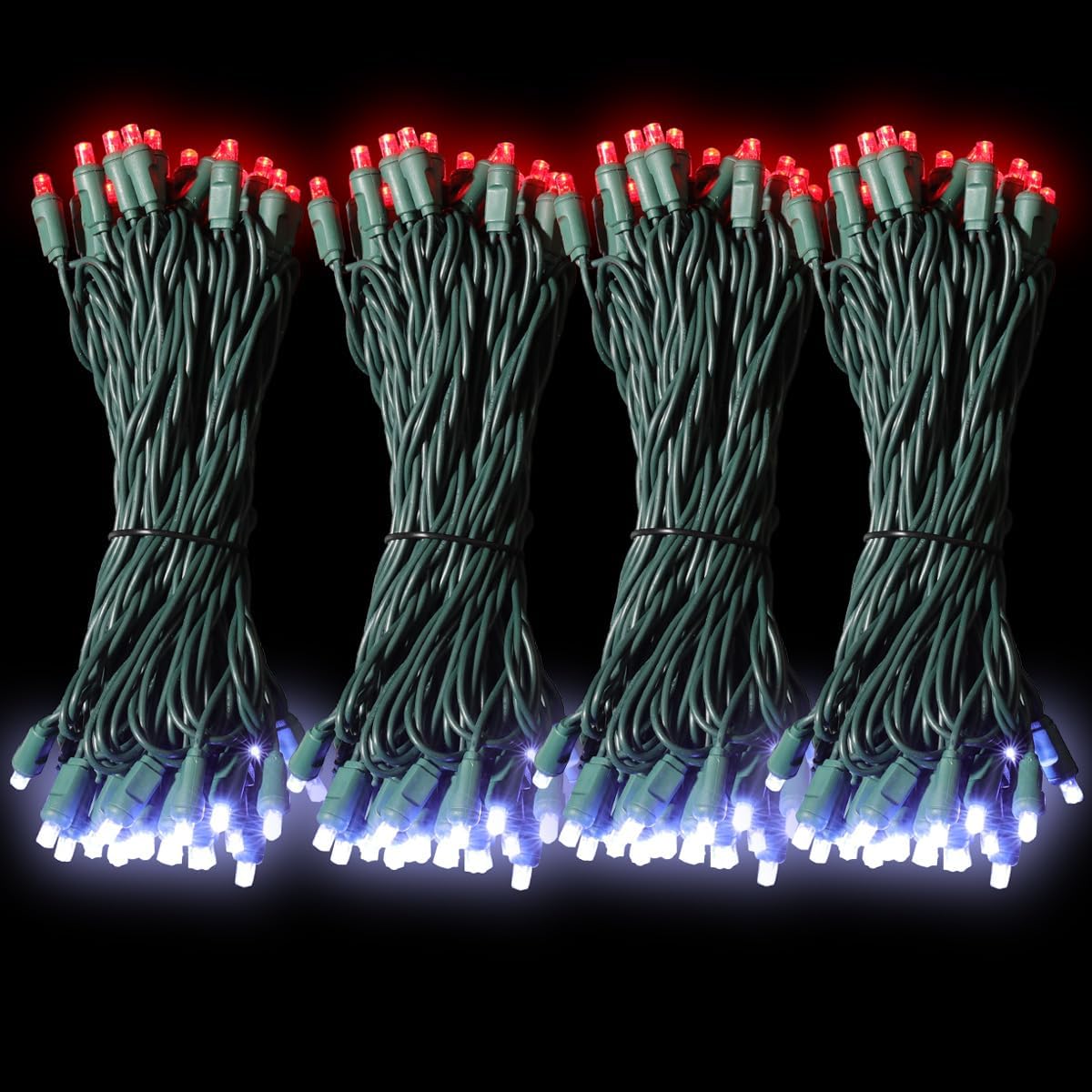 100Count (2pk of 50L) String Lights, LED Christmas Lights, 6" SPACING,Green Wire,Red and White,Commercial Grade