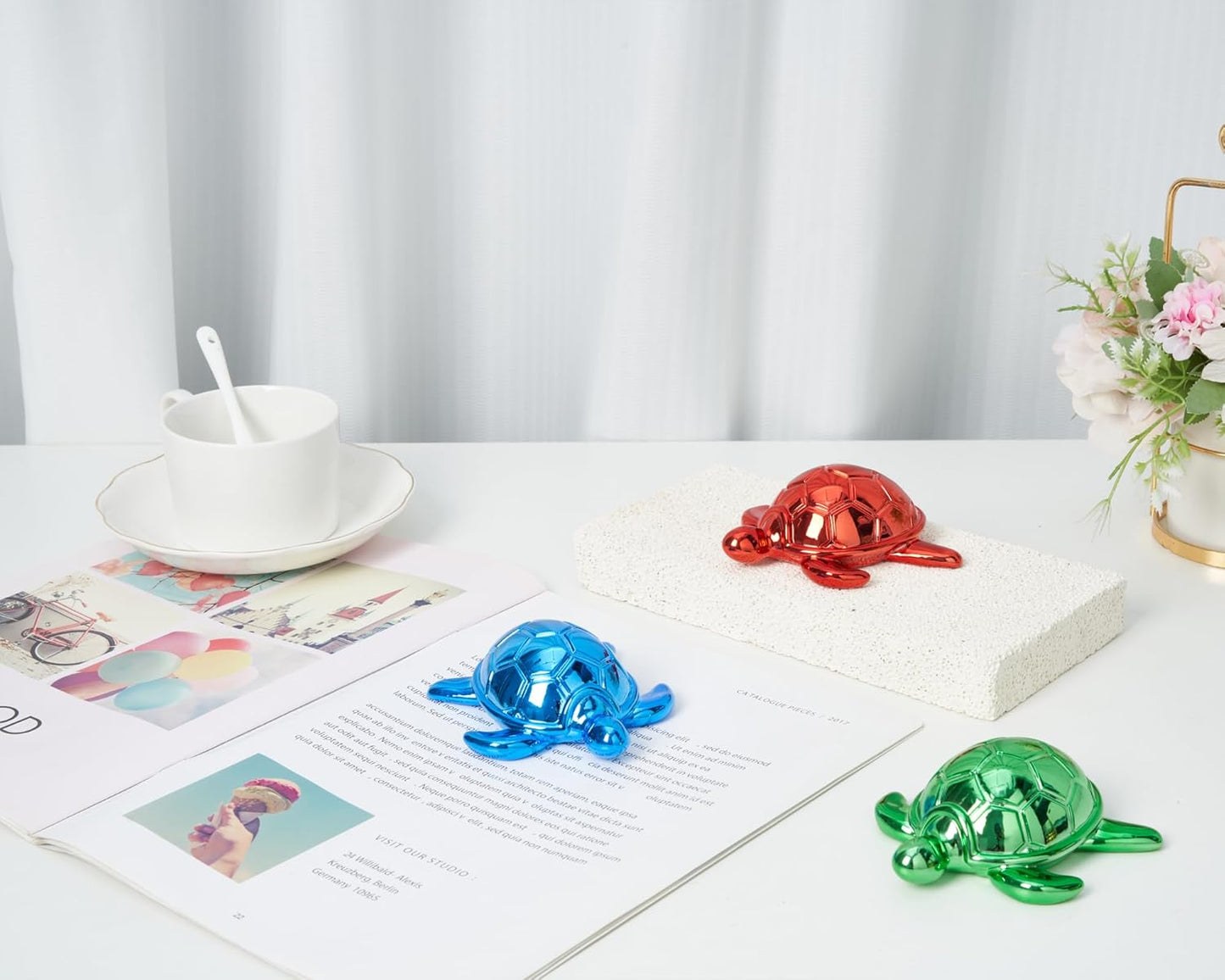 Small Sea Turtle Statue 4 inch Shiny Blue Accent Knick Knacks Paperweight for Bathroom Home Office Shelf Desk Table Decor, Cute Sea Turtle Gifts for Women