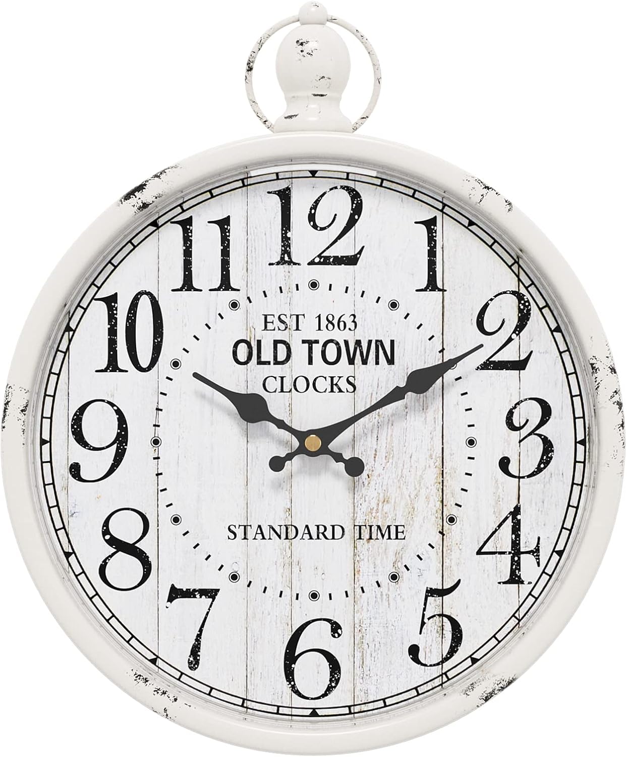 Menterry Retro Round Wall Clock. White Vintage Antique Style. Battery Operated Silent Wall Clocks for Farmhouse,Bathroom,Kitchen,Bedroom,Office, (11.8" H x 9.3" W)
