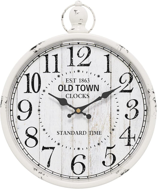 Menterry Retro Round Wall Clock. White Vintage Antique Style. Battery Operated Silent Wall Clocks for Farmhouse,Bathroom,Kitchen,Bedroom,Office, (11.8" H x 9.3" W)