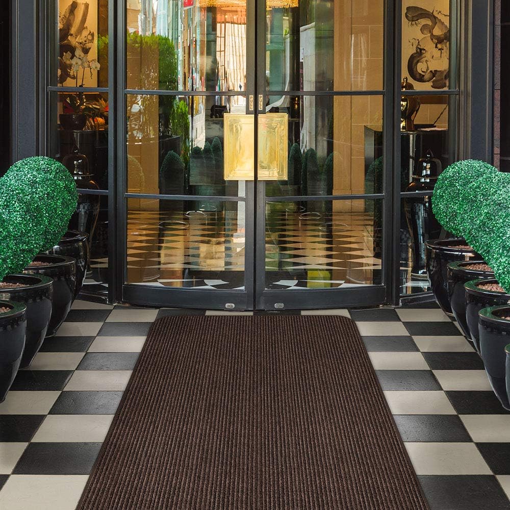 House, Home and More Indoor Outdoor Double-Ribbed Carpet Runner with Skid-Resistant Rubber Backing - Bittersweet Brown - 4 Feet x 25 Feet