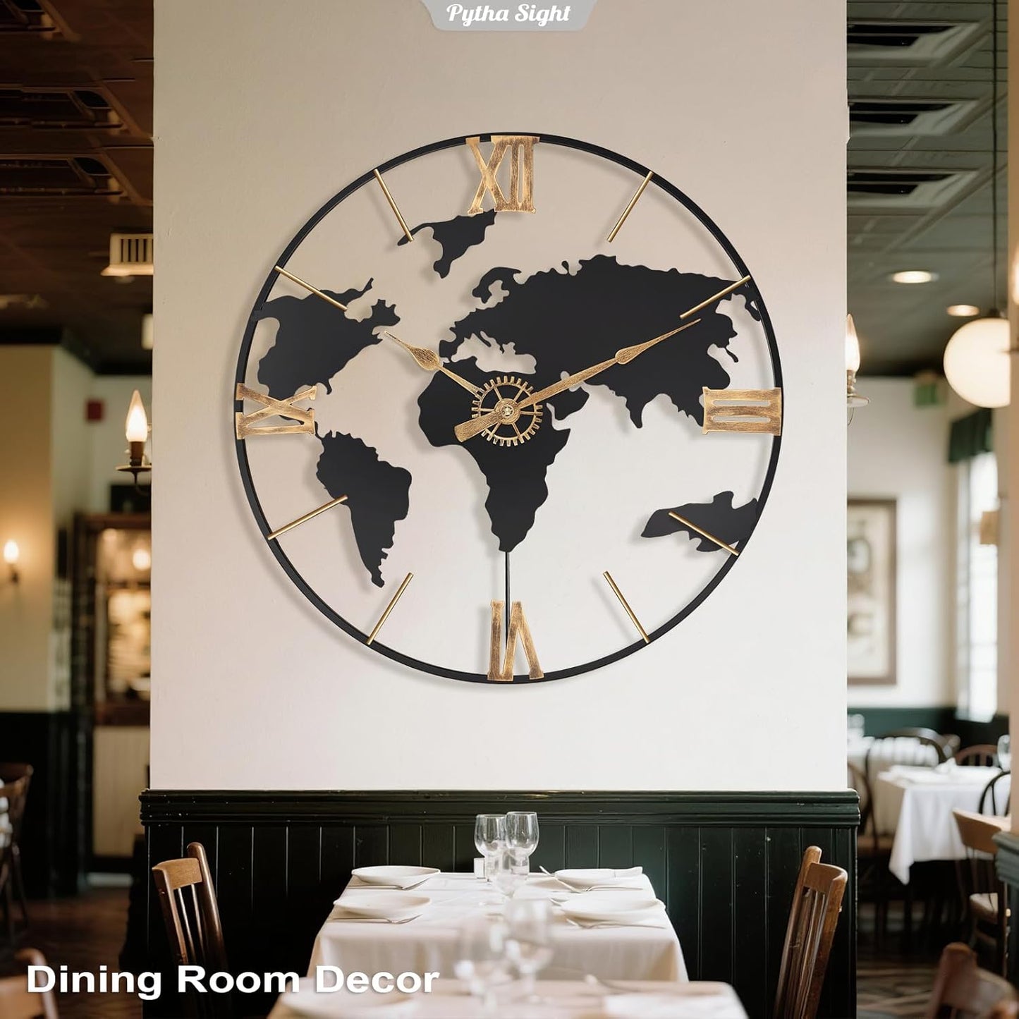 30 Inch Large Modern Decorative Metal World Map Wall Clocks Giant Extra Vintage Gold Roman Numeral Oversized Wall Clock for Living Room,Office,Dining Room,Entryway,Fireplace