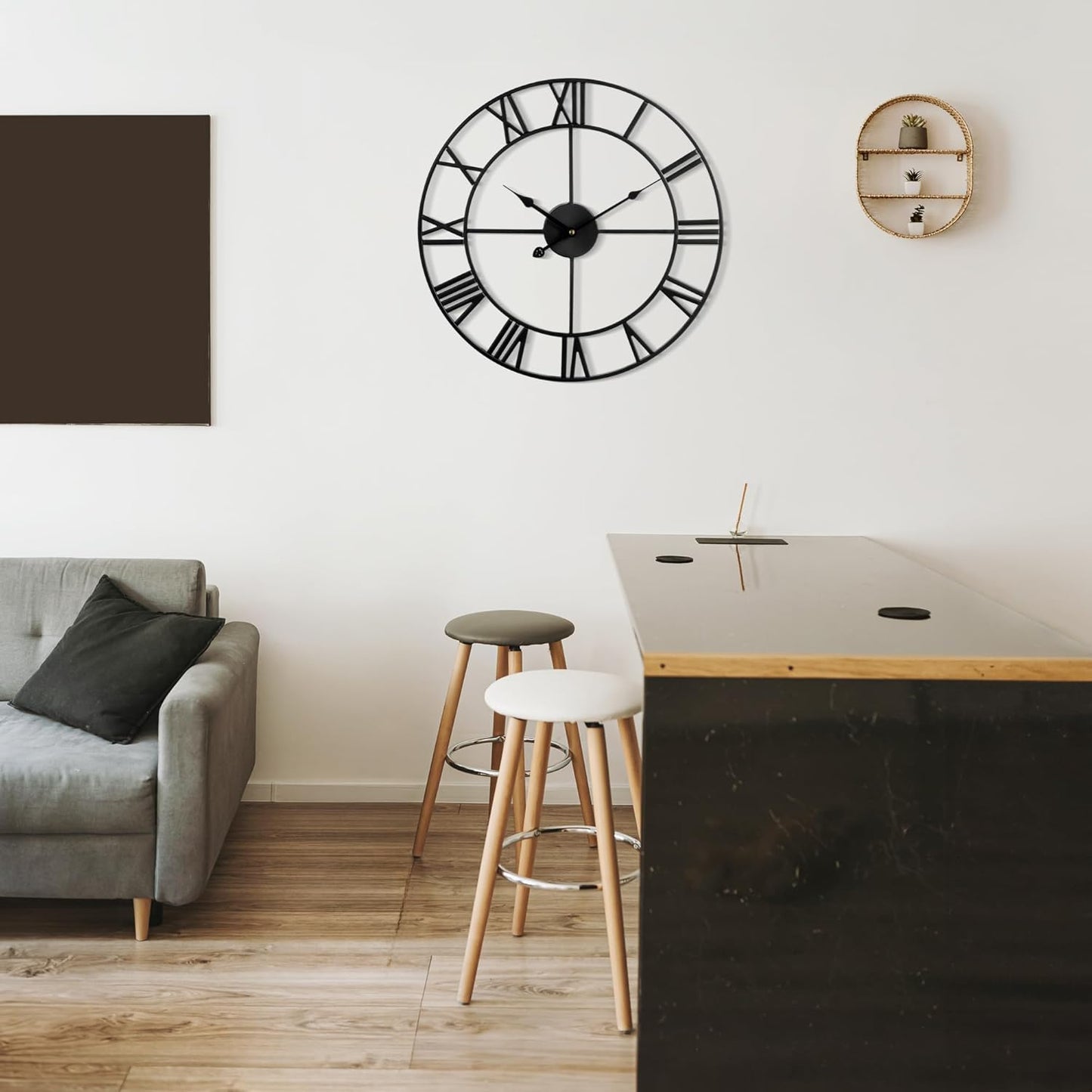 Large Wall Clock - 40cm/ 16 Inches Silent Non-Ticking Metal Wall Clock, Black, Vintage Modern Style, Battery Operated, Ideal for Living Room, Bedroom, Office, Farmhouse Decor