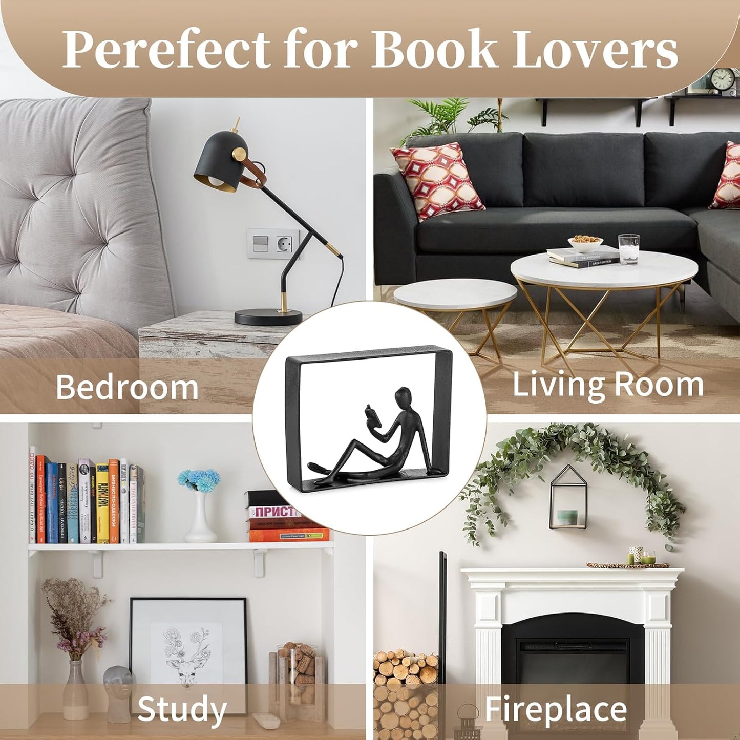 Sziqiqi Book Ends for Shelves Decorative: Cast Iron Bookends for Books Cute Statue Book Ends on Bookshelf Human Sculpture Decoration - Geometric Bookend Unique Gift for Shelves Room Office Decorative