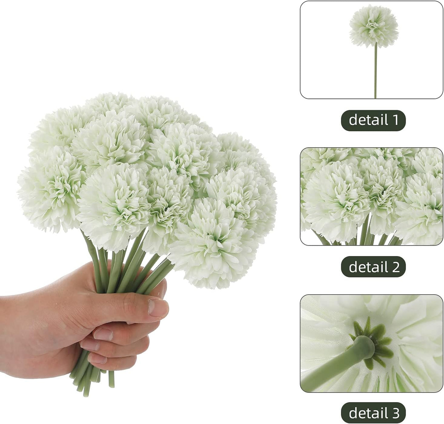 Kimura's Cabin 20Pcs Fake Chrysanthemums Artificial Silk Ball Flowers Faux mums Flower for Spring Wedding Festival Home Table Core DIY Decoration (Light Green)