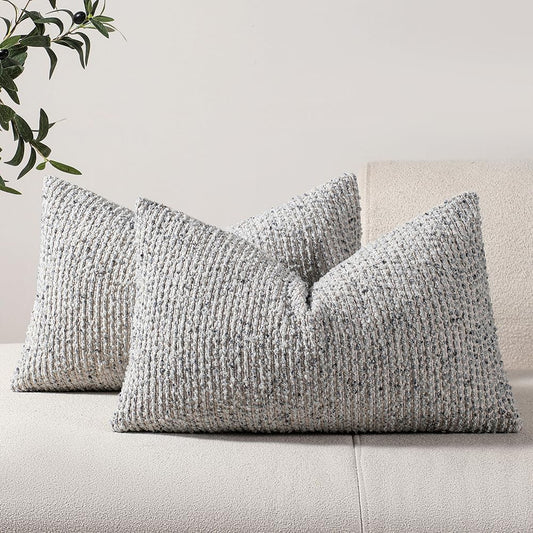 Striped Throw Pillow Covers 12x20 Set of 2 Blue Textured Boucle Chic Morden Boho Accent Farmhouse Rectangular Lumbar Decorative Couch Pillow Covers for Home Decor Bed Sofa Living Room