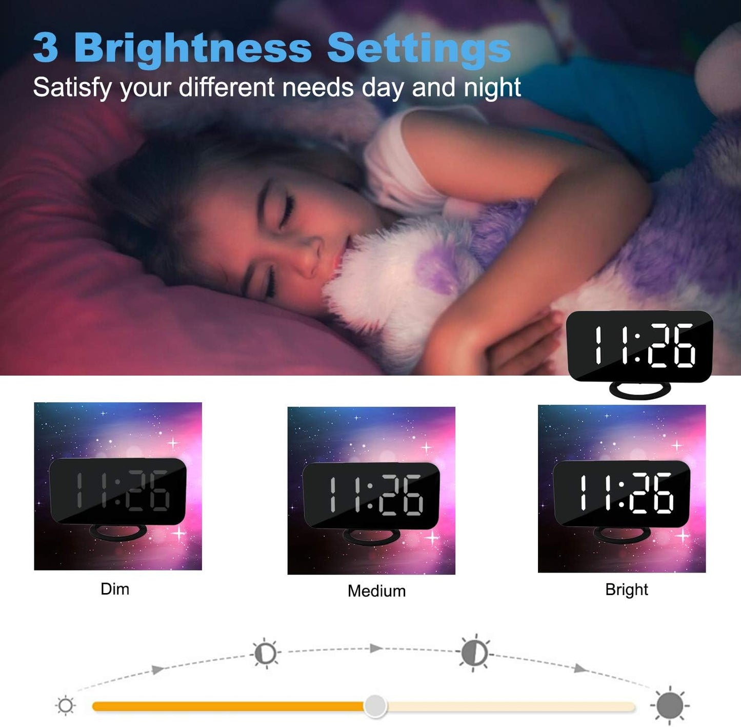 Digital Clock Large Display, LED Alarm Electric Clocks Mirror Surface for Makeup with Diming Mode, 3 Levels Brightness, Dual USB Ports Modern Decoration for Home Bedroom Decor-Black