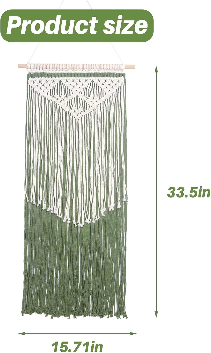 JONKASIPA Macrame Wall Hanging Bohemian Handmade Tassel Wall Art Decorations,Green Fringe Chic Home Decor for Apartment Dorm Living Room Bedroom