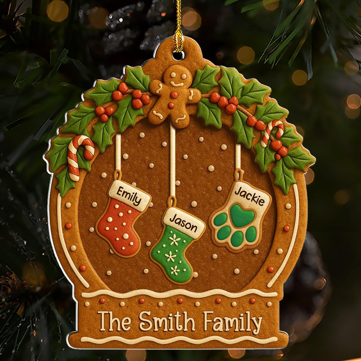 Personalized Family Ornament Christmas Cookies Style - Custom Stockings and Names Acrylic Ornament Gift Stocking Stuffers White Elephant Ideas (3)
