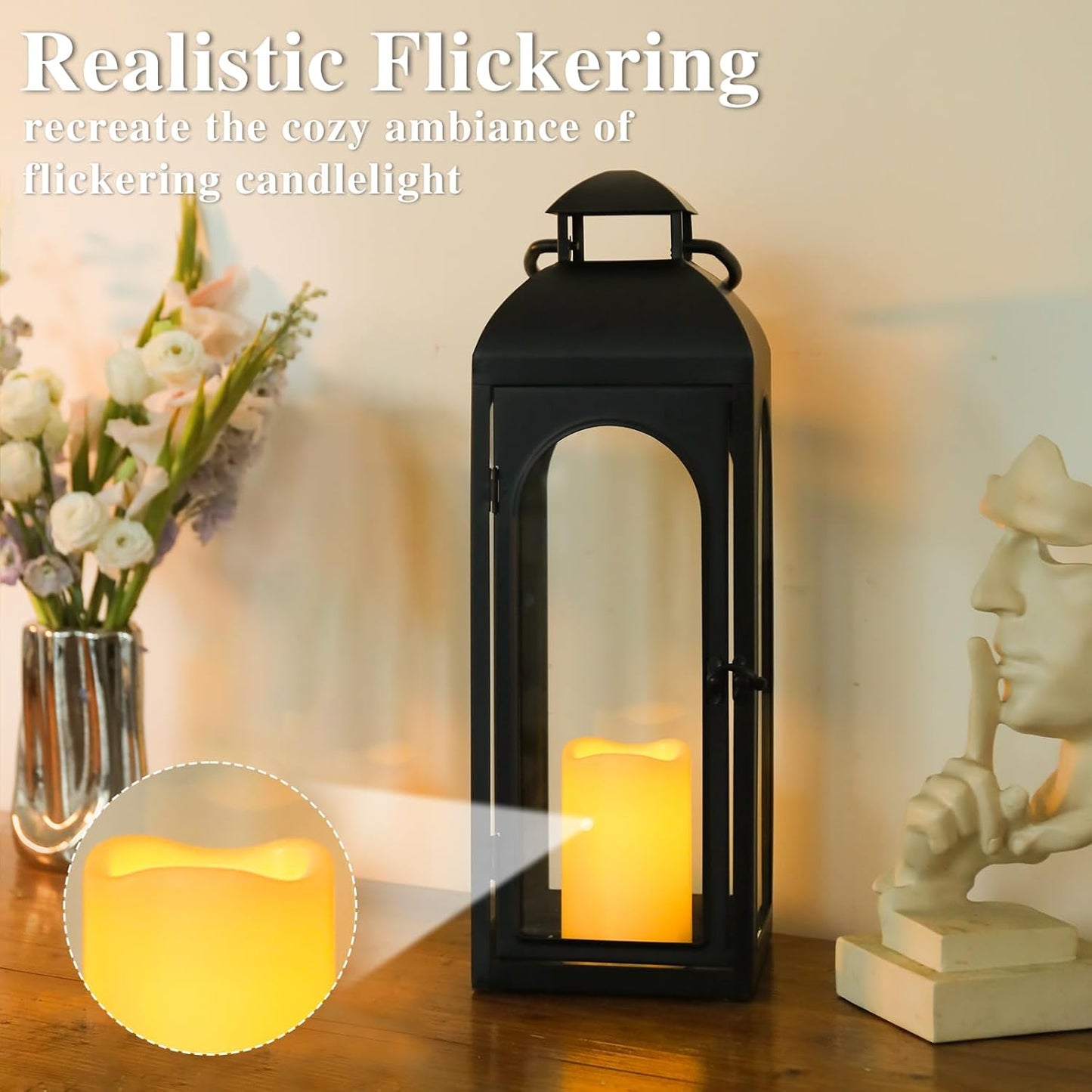 Bdor 20 Inches Metal and Stainless Steel Glass Decorative Lantern with Electronic Wax Effect - Indoor/Outdoor Decorative Lighting, Handcrafted Aesthetic, Perfect for Home, Parties, and Holiday Decor